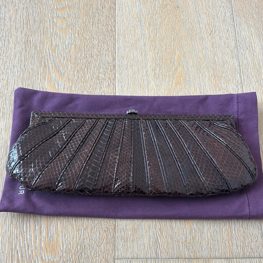 Kotur Brown Snake Skin Clutch